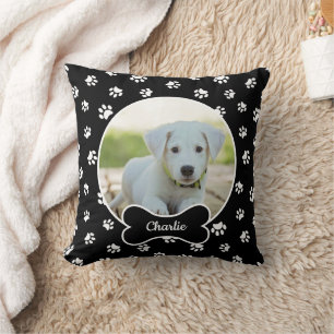 Coussin Os Nom Chien DIY Photo Cercle Os Blanc Pattes Noir