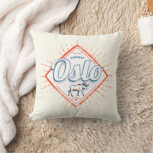 Coussin Oslo Capital Norvège Retro Moose Souvenir Vintage