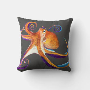 Coussin Otopus vie marine aquarelle art