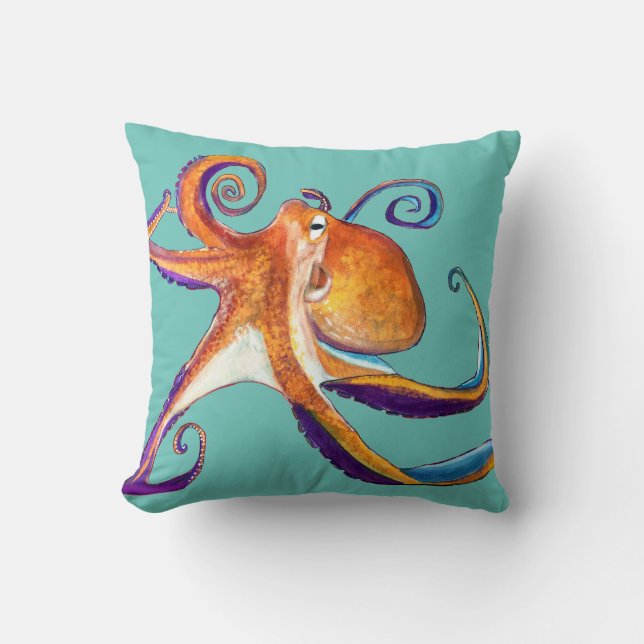 Coussin Otopus vie marine aquarelle art (Recto)