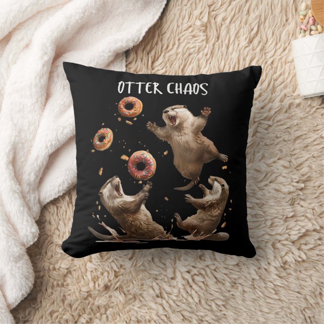 Coussin Otter Chaos Drôle Bagel Combattre Des Loutres De M (Couverture)