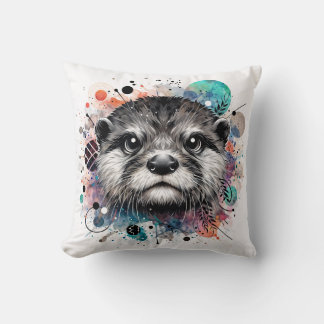 Coussin Otter Face Colorful Art