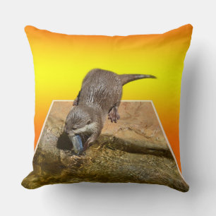 Coussin **"Otter Popout : Un regard ludique sur la vie flu