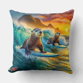 Coussin Otters Surfing 02 Design par Rich AMeN Gill
