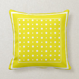 Coussin ou coussin jaune élégant, pois blanc