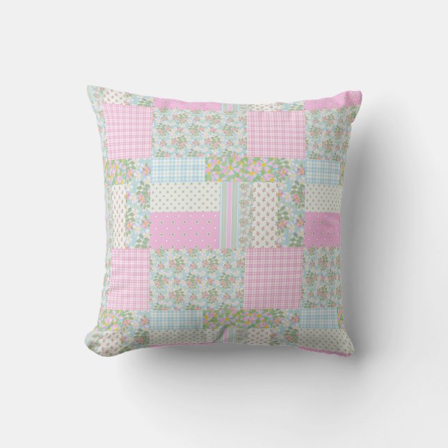Coussin ou coussin rose de patchwork de Faux de (Recto)