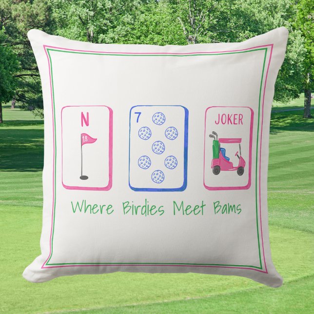 Coussin Où les oiseaux rencontrent les Bamms / Golf Mahjon (Créateur téléchargé)