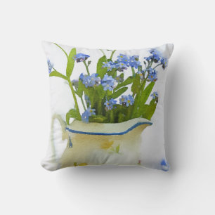 Coussin Oubliez-moi pas l'aquarelle florale bleue
