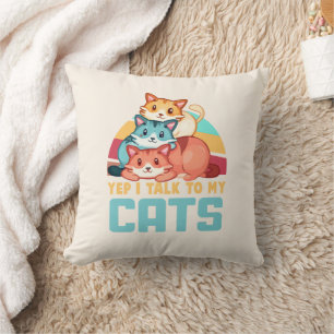Coussin Oui, je parle à My Cats-Adorable Trio Cat Design 2