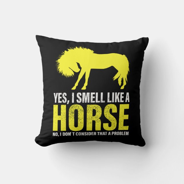 Coussin Oui, je sens comme un cheval en jaune (Recto)