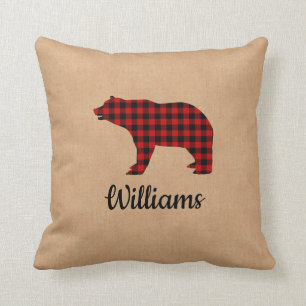 Coussin Ours à carreaux de buffle personnalisé en toile de