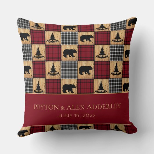 Coussin Ours à carreaux de buffle rustique Anniversaire de (Verso)