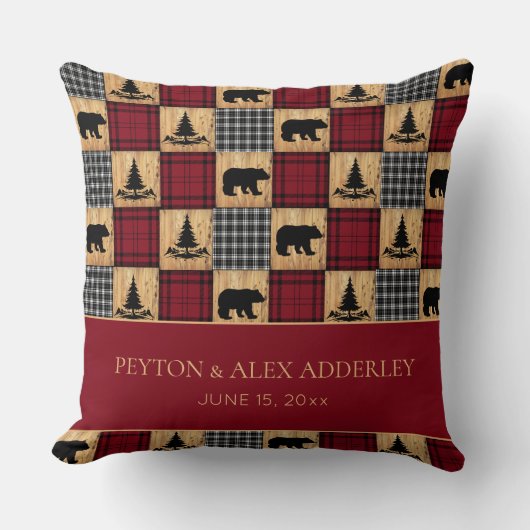 Coussin Ours à carreaux de buffle rustique Anniversaire de (Recto)