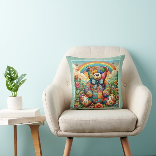 Coussin Ours à patchwork arc-en-ciel (Chaise)
