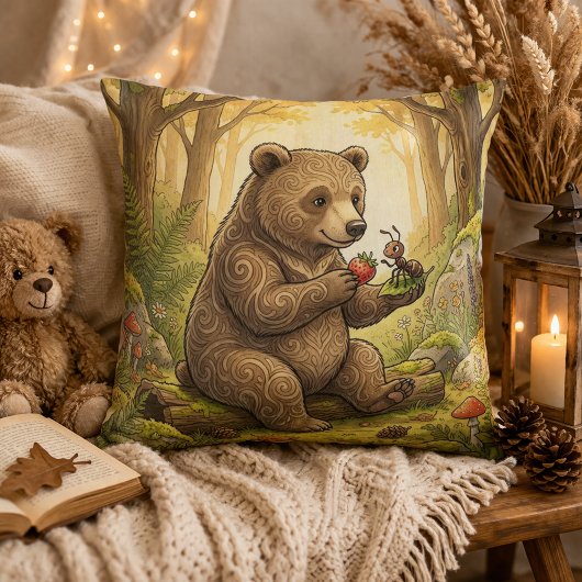 Coussin Ours adorable et ami fourmi Animaux de la forêt