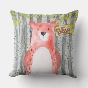 Coussin Ours - Amis de la forêt - Illustration d'aquarelle