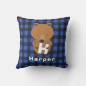 Coussin Ours animal Monogramme Nom Enfants Plaid bleu (Verso)