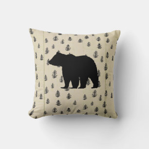 Coussin Ours arbre Montagne Illustration Motif Rustique