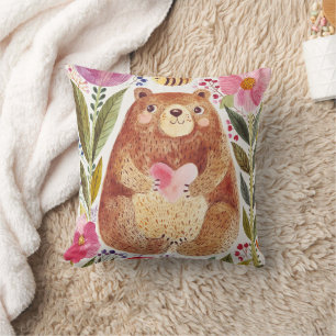 Coussin Ours aux fleurs et une abeille