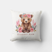 Coussin Ours Bébé Monogramme Fleurs Roses Nurserie Bébé Fi (Recto)