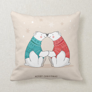 Coussin Ours blancs de Noël beige mignon