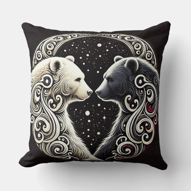 Coussin Ours blancs et noirs dans un design Yin Yang (Recto)