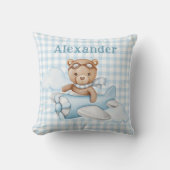 Coussin Ours bleu Teddy dans l'avion (Recto)