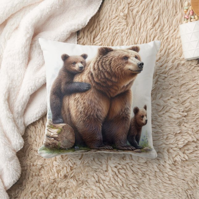 Coussin Ours Brown avec deux petits (Couverture)