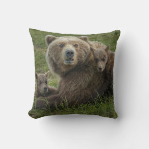 Coussin Ours bruns câlinant avec leur mère