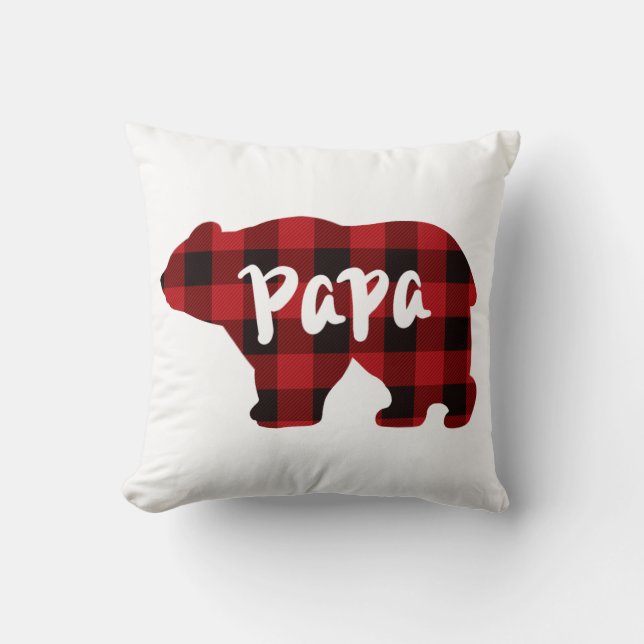 Coussin Ours classique silhouette papa ours rouge noir pla (Recto)