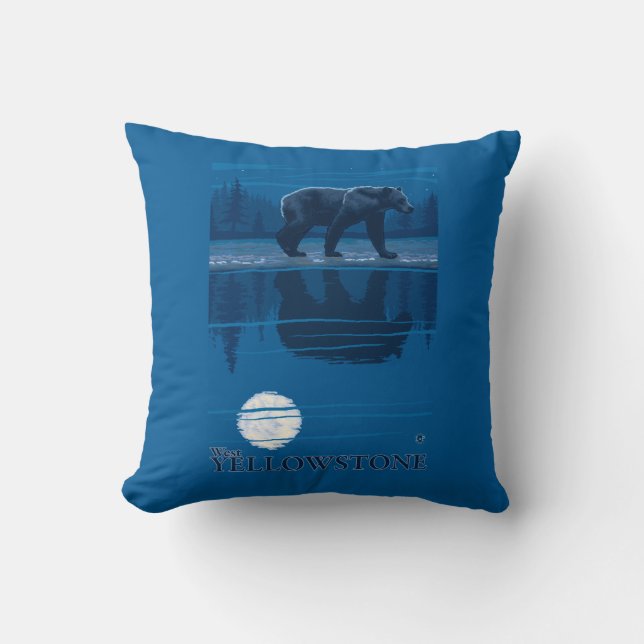 Coussin Ours dans le clair de lune - Yellowstone (Recto)