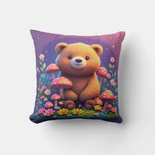 Coussin Ours dans une forêt colorée avec des étoiles et de