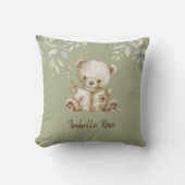 Coussin Ours de conte de fées vert sauge nom (Recto)