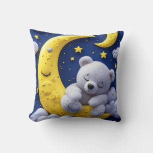 Coussin Ours de dessin animé et lune