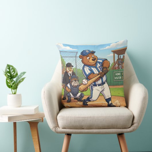 Coussin Ours de dessin animé jouant au baseball (Chaise)