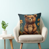 Coussin Ours de dessin animé mignon assis joyeusement (Chaise)