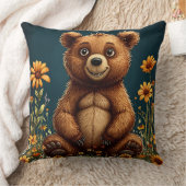 Coussin Ours de dessin animé mignon assis joyeusement (Couverture)