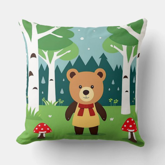 Coussin Ours de dessin animé mignon dans une scène de forê (Recto)