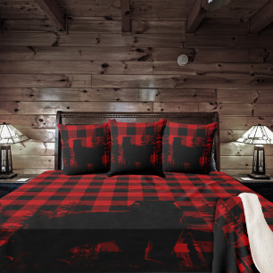 Coussin Ours de la forêt de pins de Buffalo Rouge Plaid