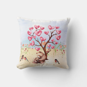 Coussin Ours de maman et de bébé Arbre de Saint Valentin