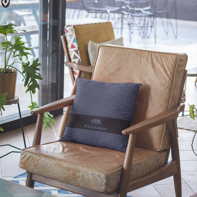 Coussin Ours de monogramme plaqué rustique | Noir bleu (Créateur téléchargé)