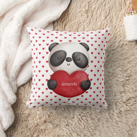 Coussin Ours de panda et Coeurs-double face monogrammé (Couverture)