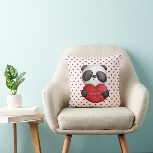 Coussin Ours de panda et Coeurs-double face monogrammé (Chaise)