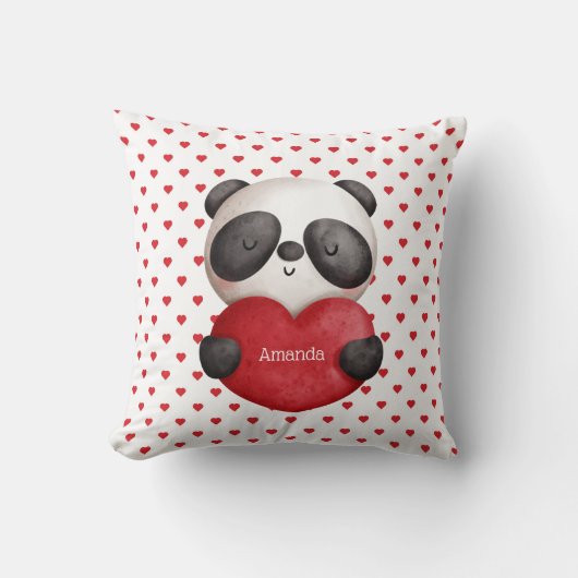 Coussin Ours de panda et Coeurs-double face monogrammé (Recto)