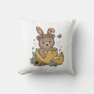 Coussin Ours de Pâques mignon dans un œuf cassé Vecteur vi