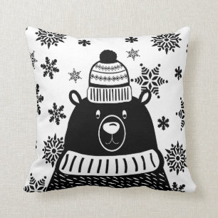 Coussin Ours d'hiver nordique et flocons de neige