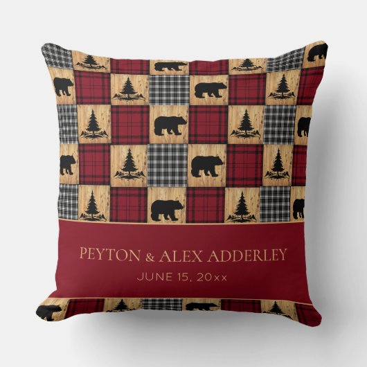 Coussin Ours en carreaux de buffle rustiques pour annivers (Recto)