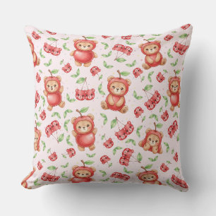 Coussin Ours en cérise mignon et motif sans couture de fru