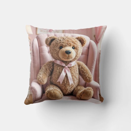 Coussin Ours En Conflit Avec Bow Rose (Verso)