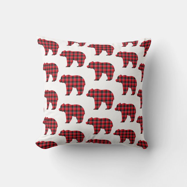 Coussin Ours en forme carreau rouge noir Buffalo (Recto)